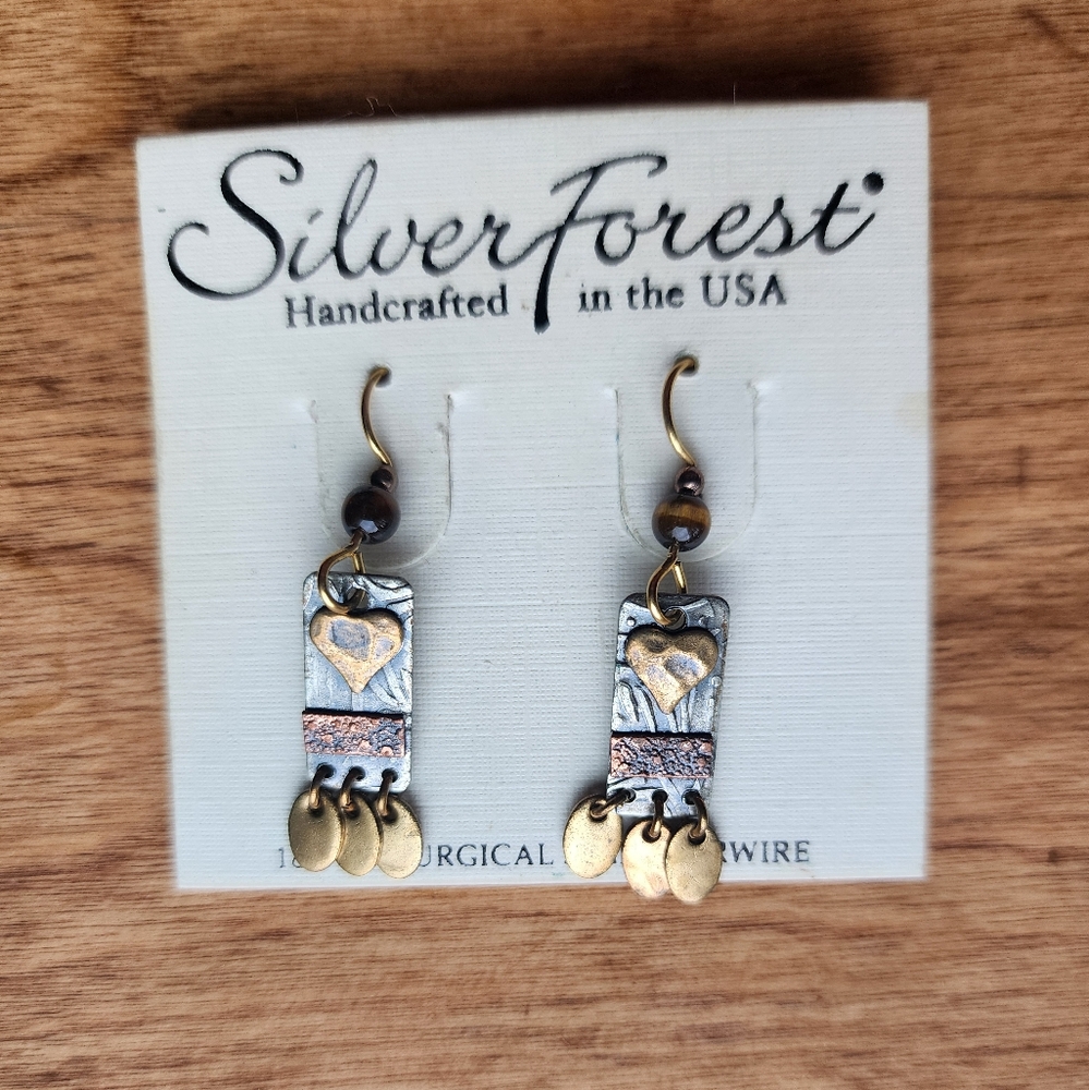 Silver Forest Gold and Silver Heart Earrings